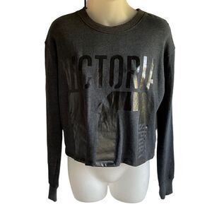 Victoria’s Secret Sport Sweatshirt Cropped Dark Grey Black Graphic Logo XS